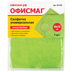 Салфетка универсальная, плотная микрофибра, 30х30 см, зеленая, ОФИСМАГ 