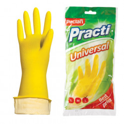 Перчатки хозяйственные латексные, х/б напыление, размер L (большой), желтые, PACLAN 