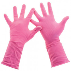 Перчатки хозяйственные латексные, хлопчатобумажное напыление, разм L (средний), розовые, PACLAN 